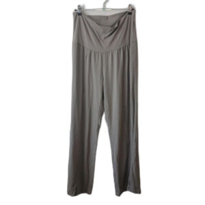 Khaki Linen Pants High Waisted Elastic Waist Pockets Size L Coastal